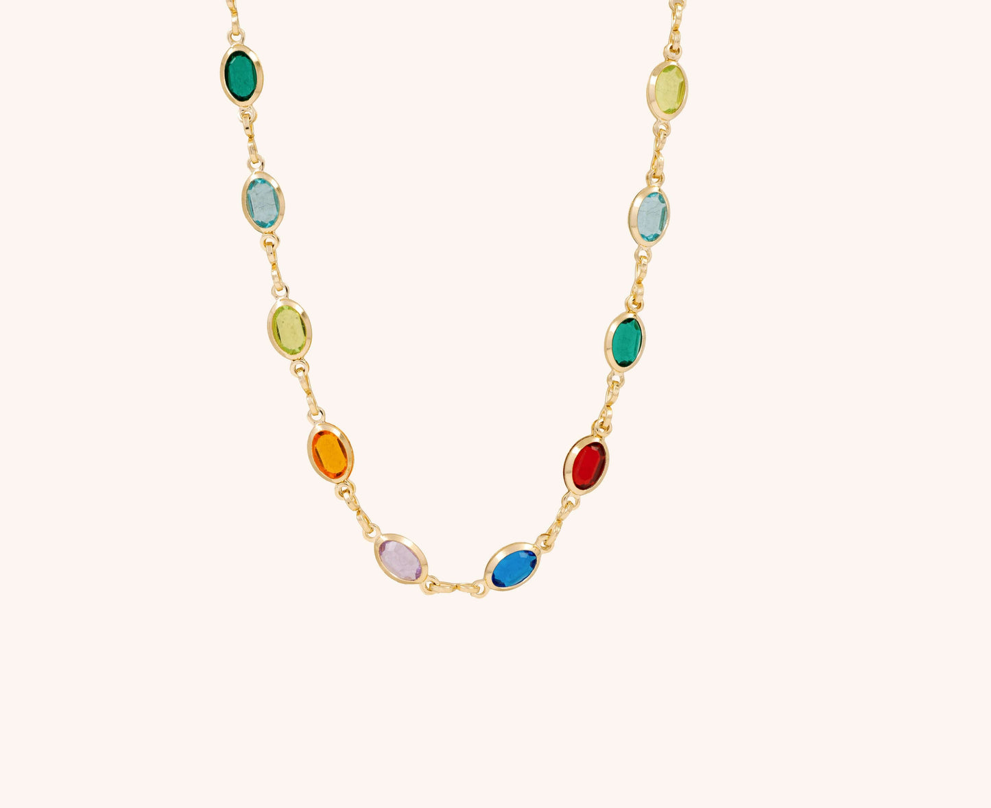 Colier Rose placat cu aur cu pietre multicolore, lungime de 50 cm, 