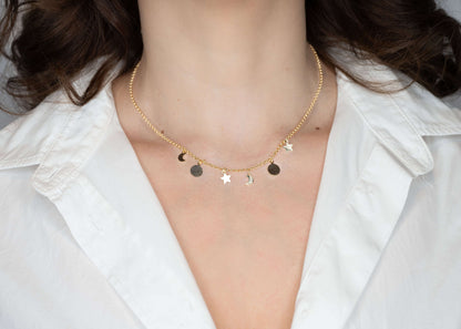 Colier Sophia, aur placat, 39.5 cm, cu detalii stelare și lunare