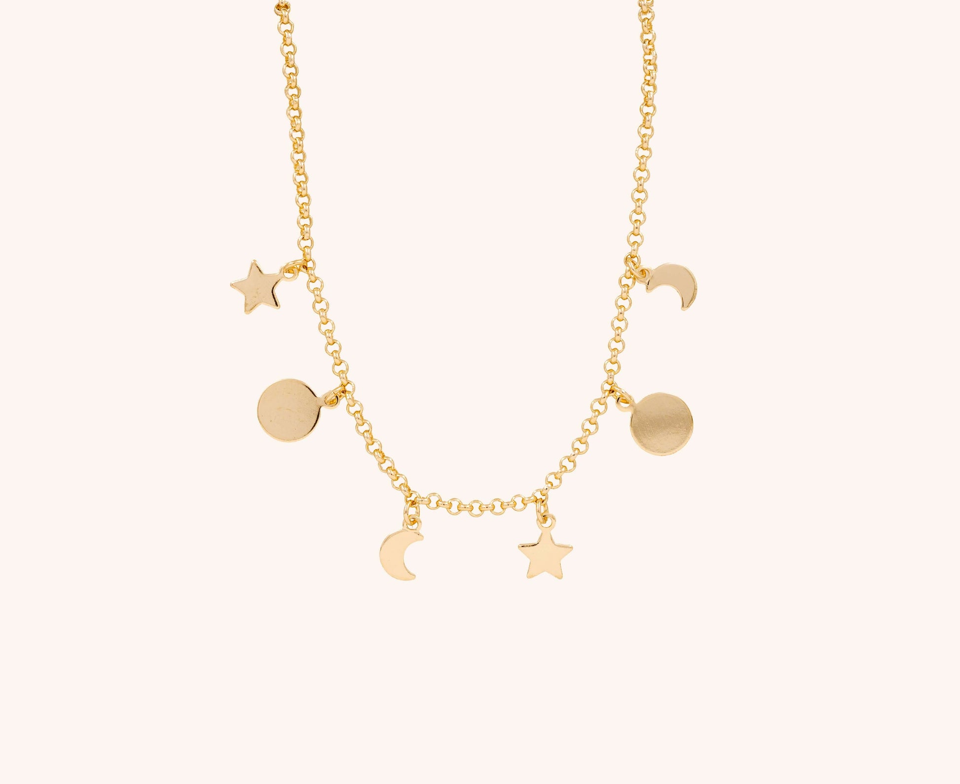 Colier Sophia, lanț placat cu aur cu detalii stelare și lunare, lungime 39.5 cm.